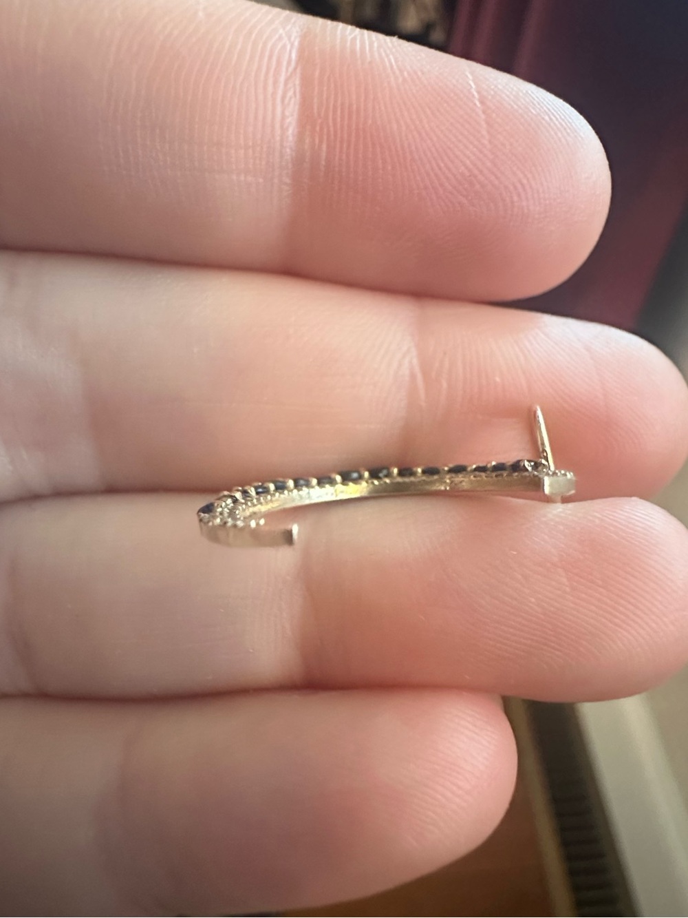 Solid 14k Gold Sapphire and Diamond Crescent Moon Pendant - Picture 3 of 6